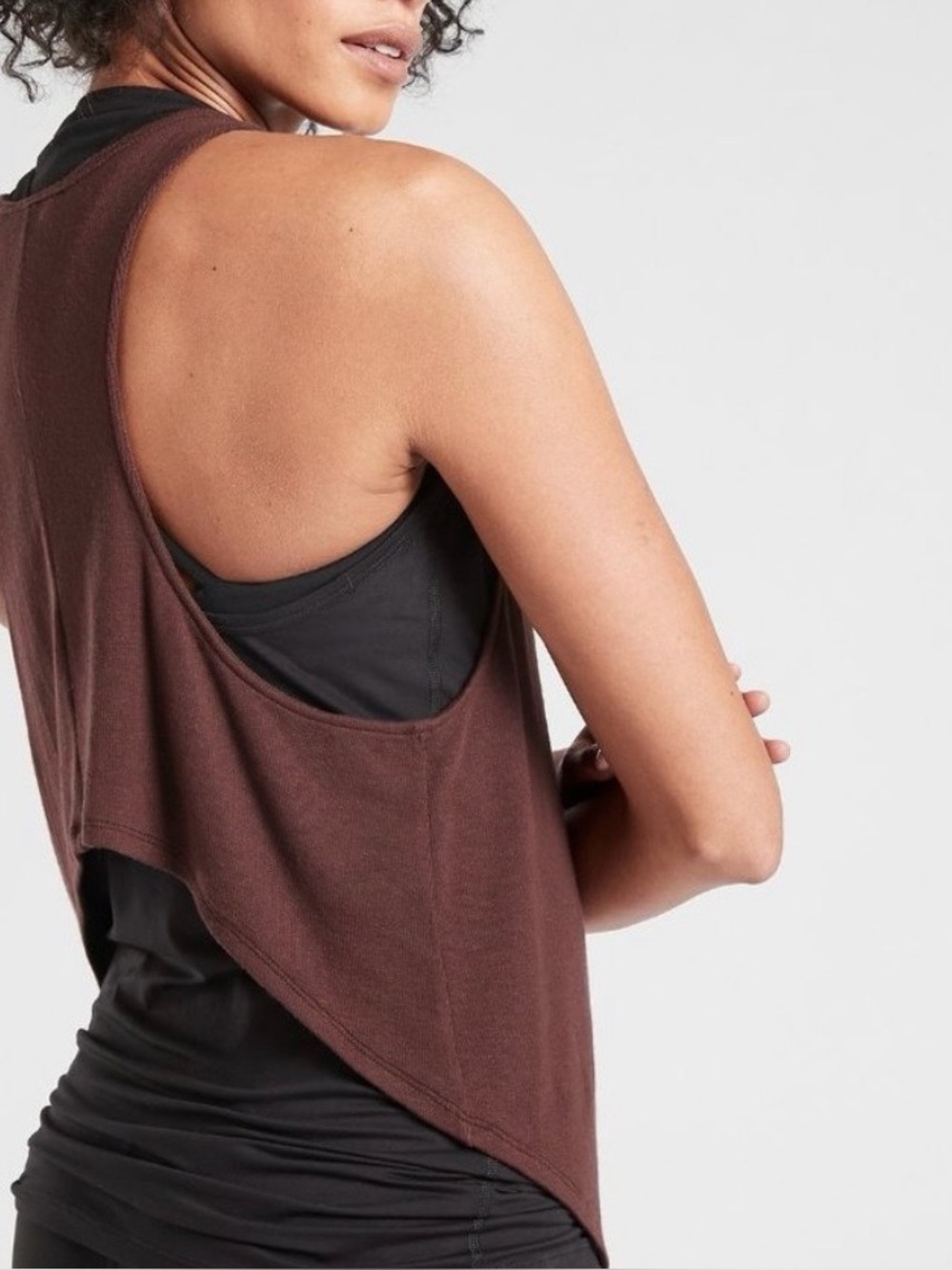 Athleta Nayarit Burgundy Ribbed Small Layering Tank Top Back Cropped 446990